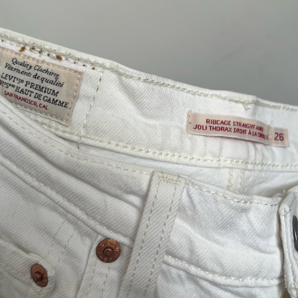 Levi’s Premium High Rise Ribcage Straight Leg Ankle Denim Jeans White US 26 - Picture 8 of 11